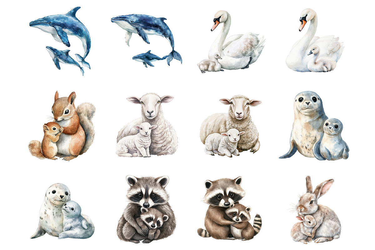 Animal Mom and Baby Clipart, an Illustration by Design Market (Photo 2 of 3)
