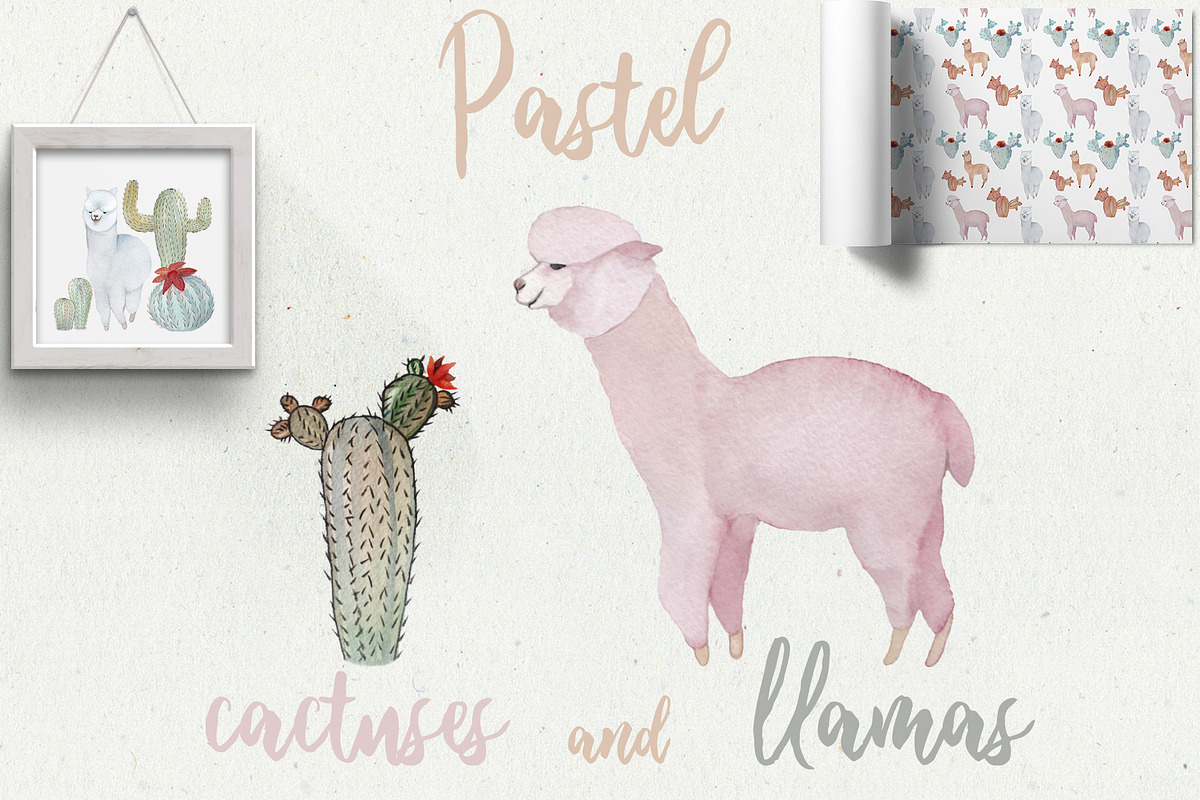 Pastel Llamas Clipart & Patterns PNG, an Animal Illustration by ColorfulNest (Photo 1 of 5)