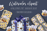 Watercolor Honey Bee collection, an Animal Illustration by Aquarellka (Thumbnail 2 of 6)