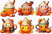 Kawaii Autumn Coffee Clipart Bundle, an Illustration by Canvas Craft (Thumbnail 3 of 8)