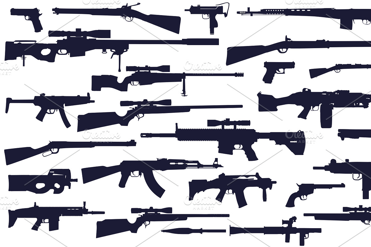 Big set of silhouettes of firearms, an Object Illustration by ProArt