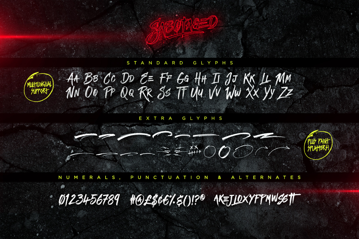 Sabotaged + Extras, a Font by Sam Parrett (Photo 7 of 8)