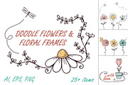 Doodle flowers & Floral frames set, a Graphic by InkySplash (Thumbnail 1 of 6)