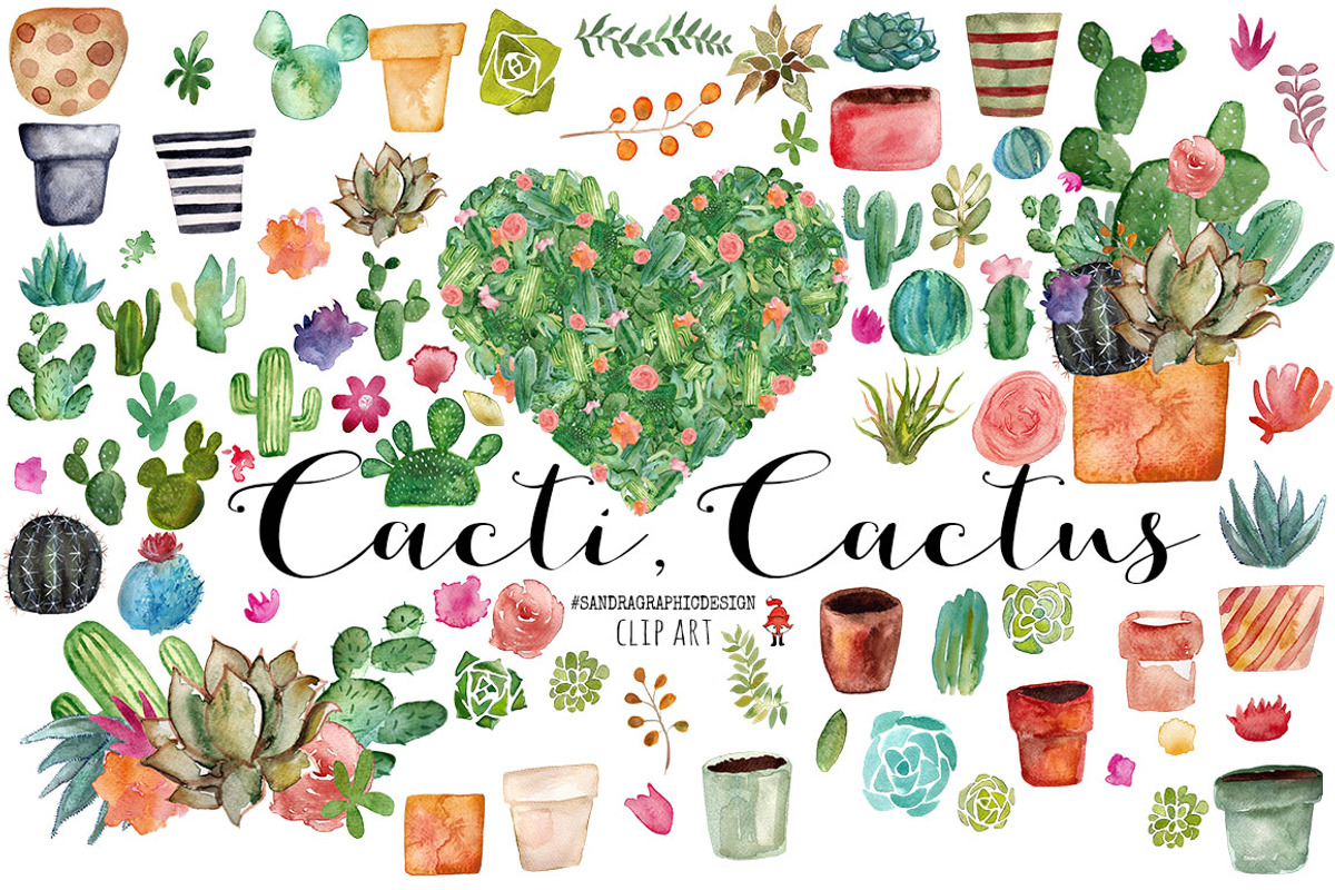 Cacti watercolor, cactus watercolor, an Illustration by SandraGraphicDesign (Photo 4 of 6)