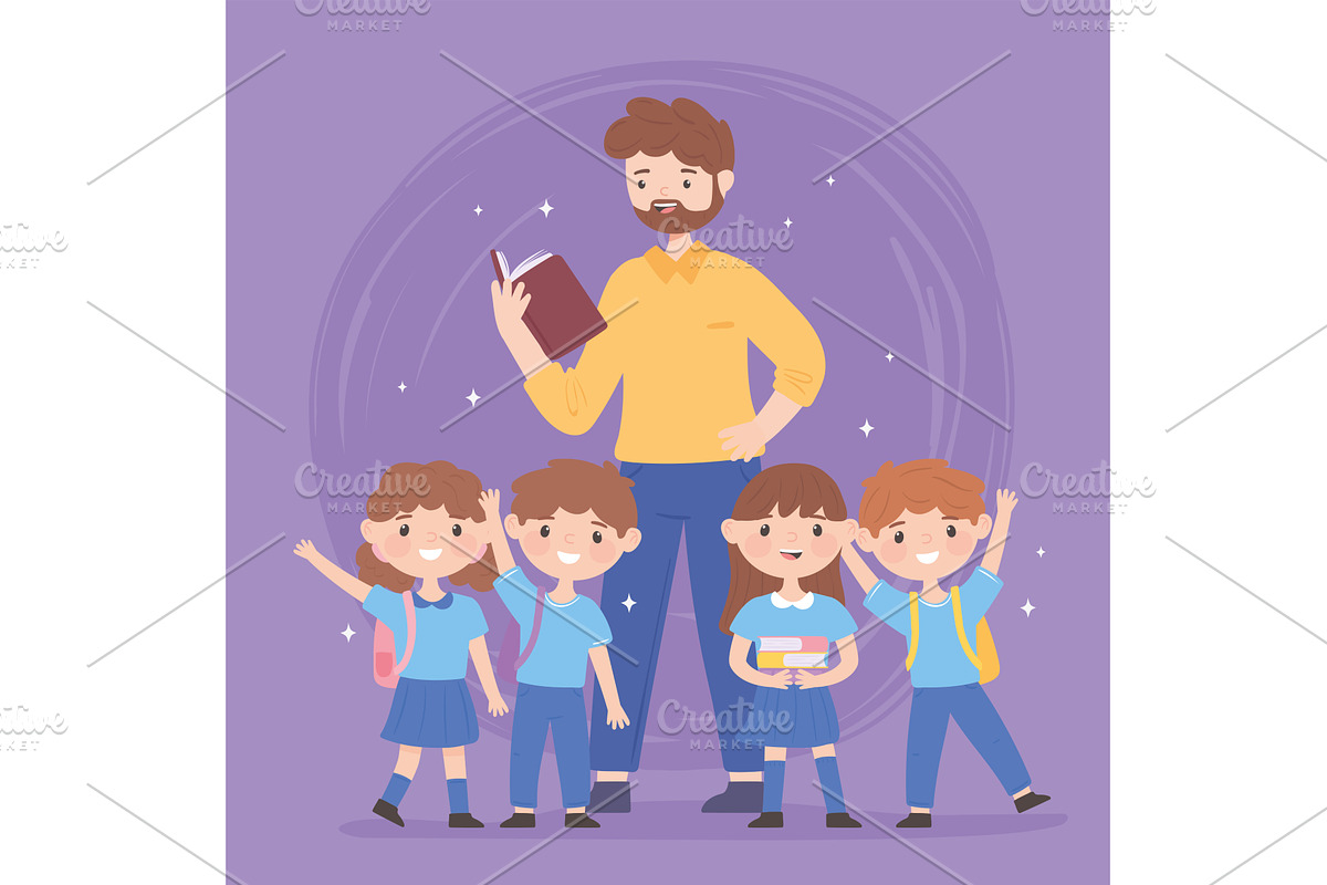male teacher and pupils, a Person Illustration by studiogstock
