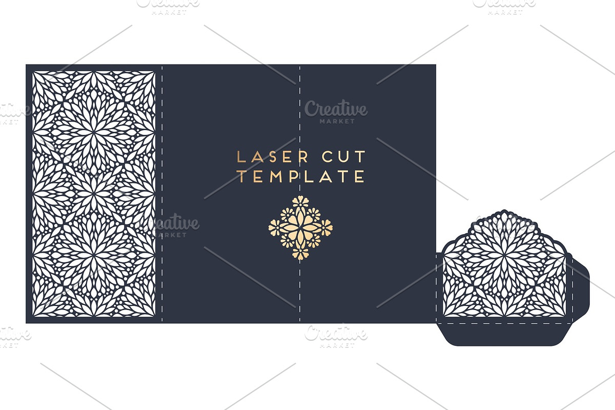 Vector wedding card laser cut template with mandala, a Card Template by Tori Shen