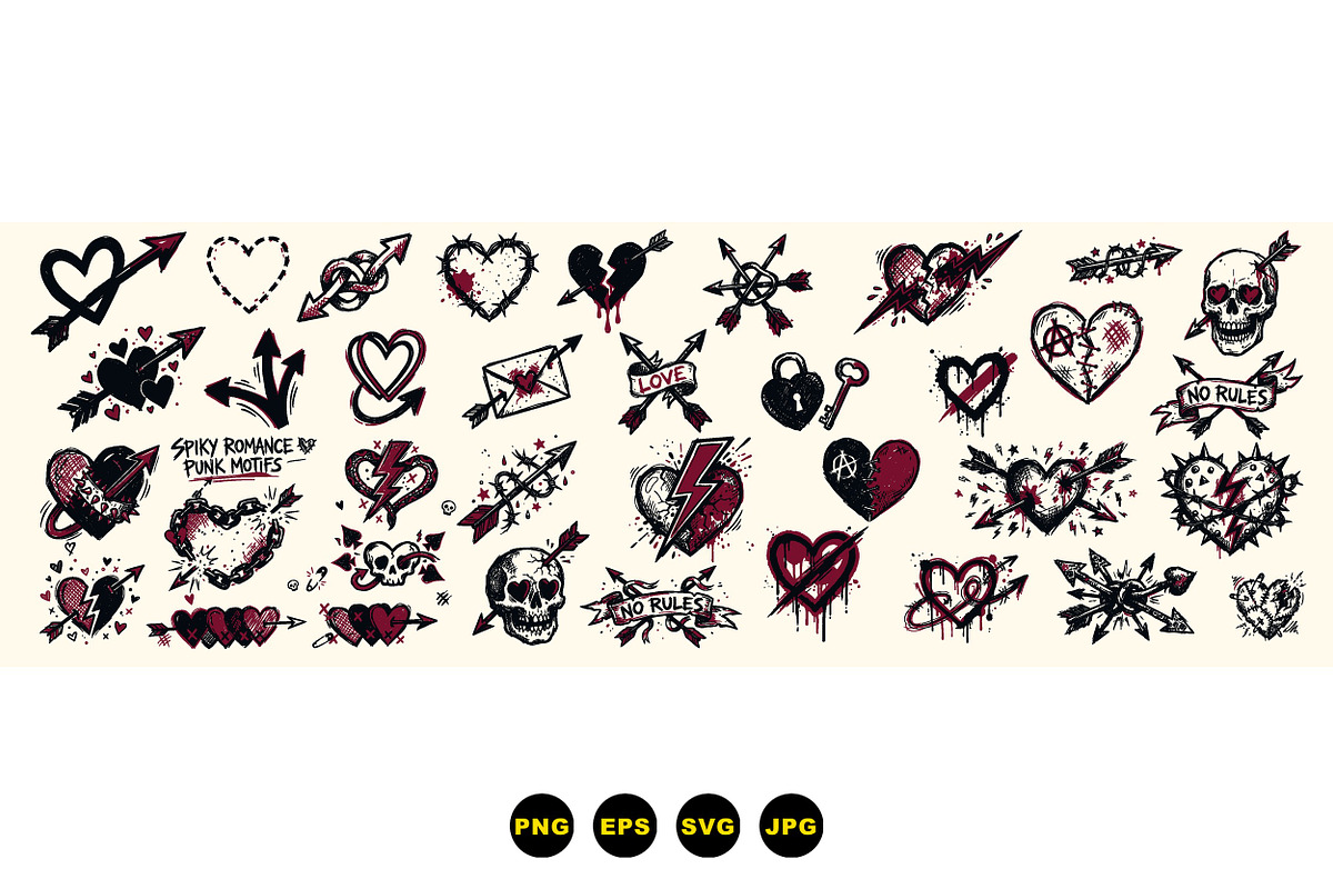Punk Heart Tattoo Clipart Set, an Illustration by designvectx (Photo 3 of 3)