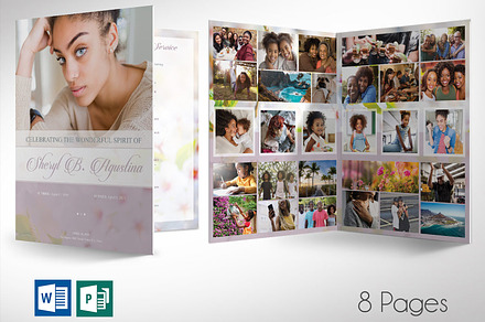 Cherry Blooms Funeral Program Word, a Brochure Template by Godserv Designs