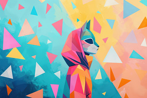 Cat Person In Colorful Triangles