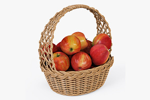 Wicker Basket 04 Natural With Apples