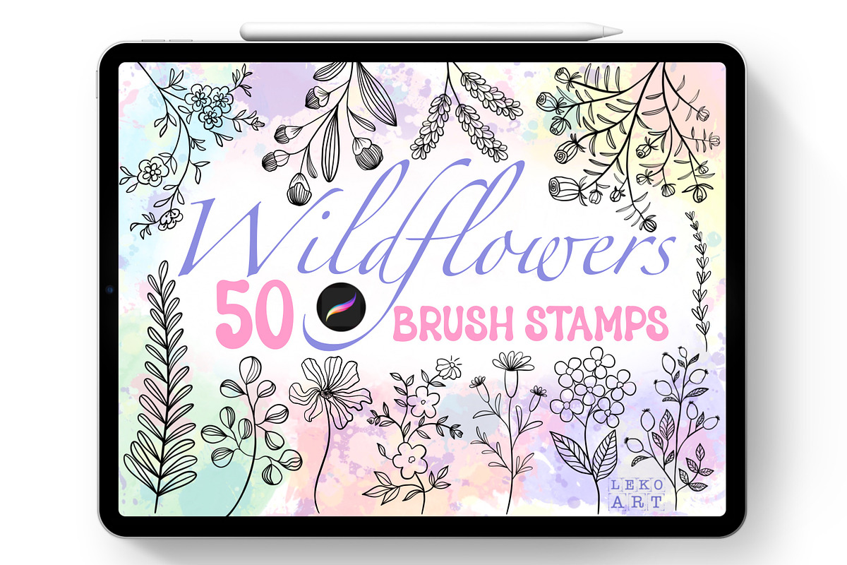 Wildflowers Brush Stamps Procreate, a Brush Add-On by LekoArt (Photo 1 of 8)