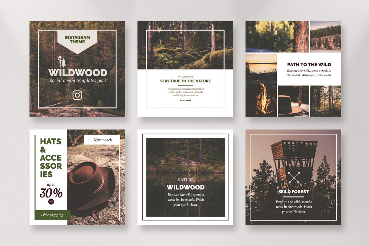 WILDWOOD Instagram Templates Pack, a Social Media Template by Mikko Lemola (Photo 3 of 6)