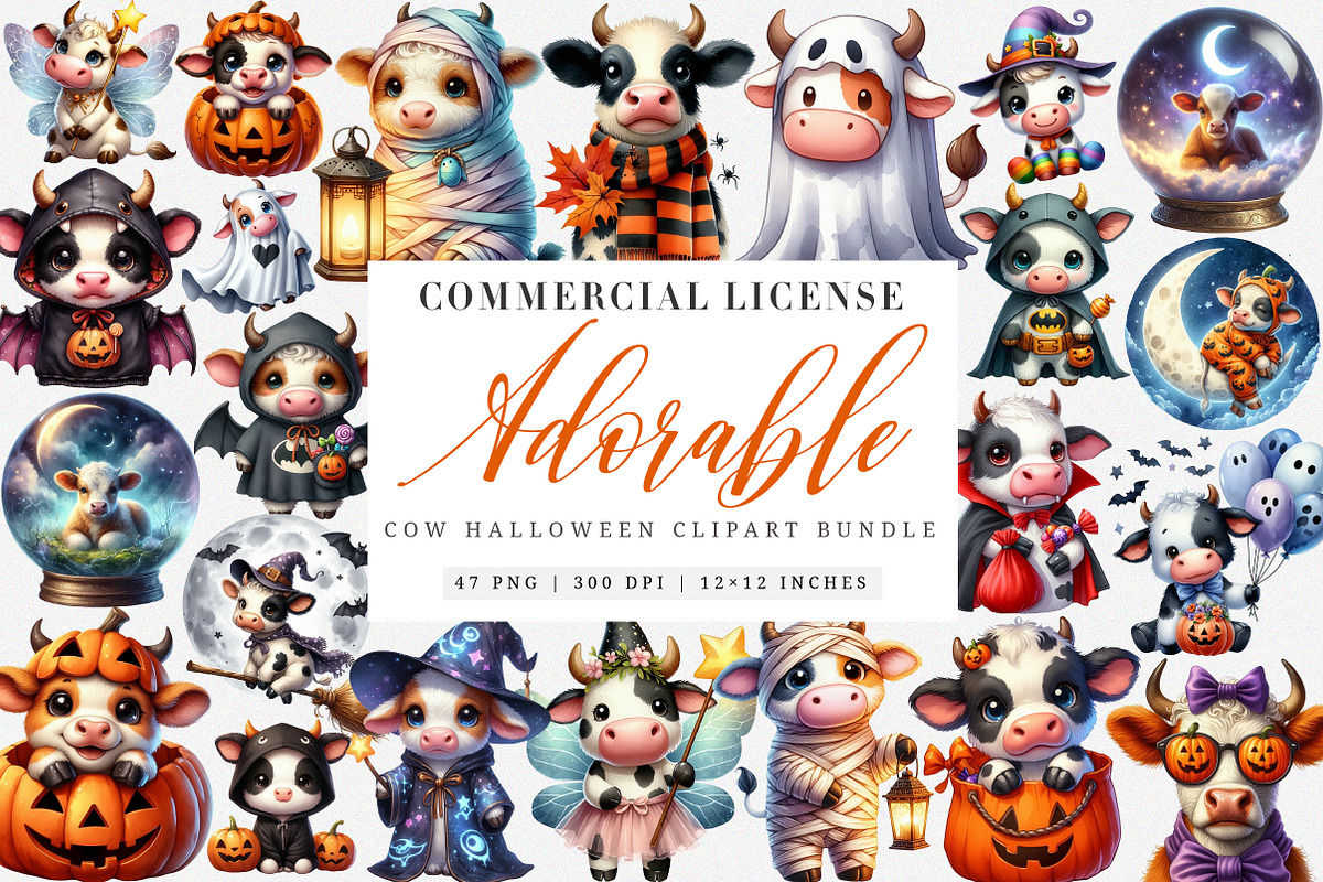 Adorable Cow Halloween PNG, an Illustration by SinaCreation (Photo 1 of 7)