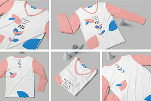 Girl Full Sleeve V Neck Tee Mockups, a Shirt Mockup by megostudi0