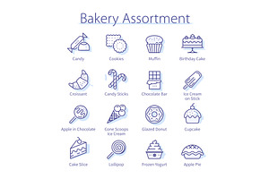 Bakery assortment icons pack