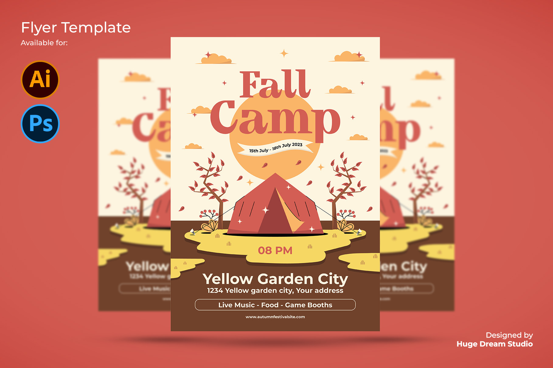 Playful Fall Camp Flyer Template, a Flyer Template by Huge Dream Studio
