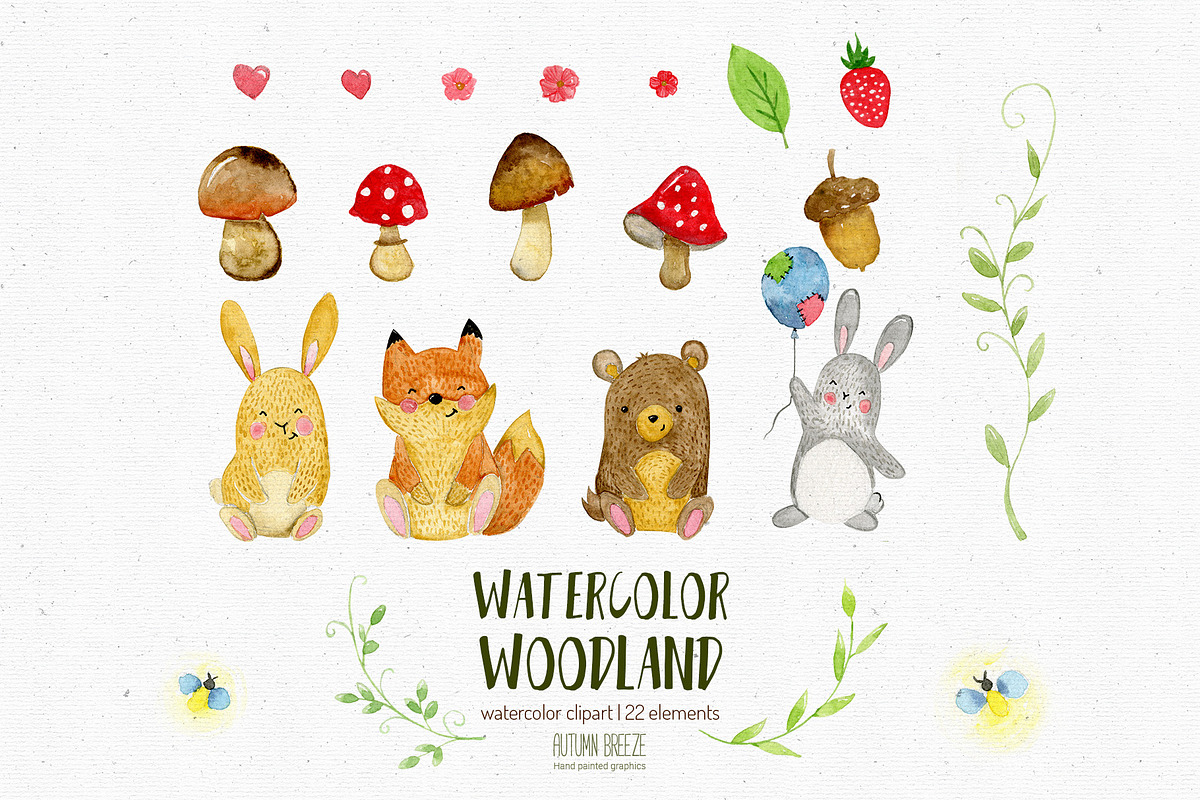 Watercolor woodland animals, an Animal Illustration by Autumn Breeze (Photo 3 of 3)