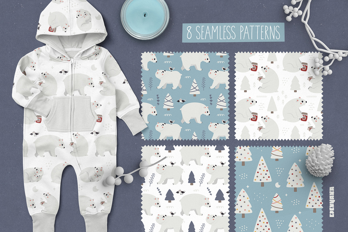 Winter Polar Bear Clipart & Patterns, a Seasonal Illustration by Ejevyaka (Photo 4 of 10)