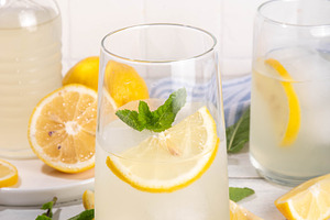 Iced homemade lemonade drink, limoncello liqueur cocktail, a Food & Drink Photo by Rimma