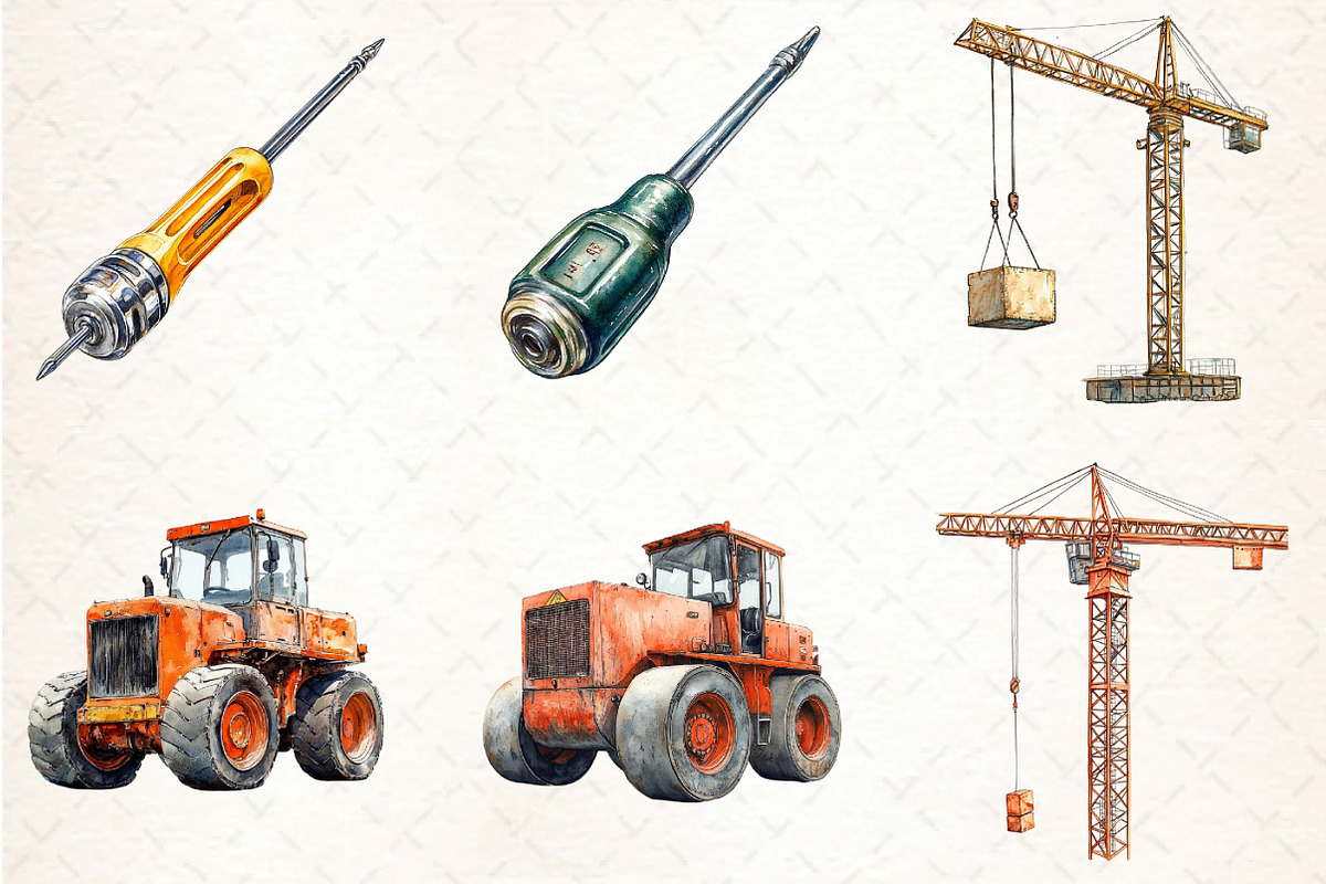 Cute Construction Watercolor Clipart, an Illustration by DreamCafeArt (Photo 2 of 5)