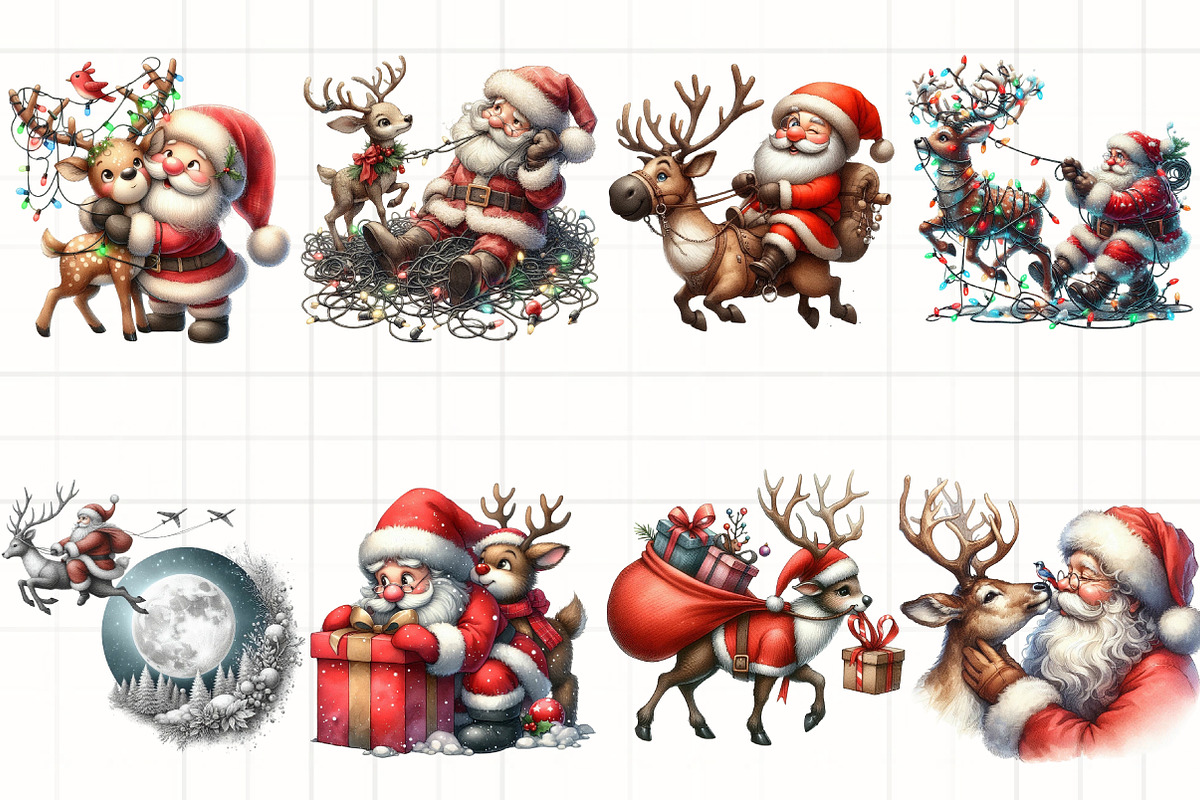 Santa & Reindeer Christmas Clipart, an Illustration by CrexoraLab (Photo 3 of 5)