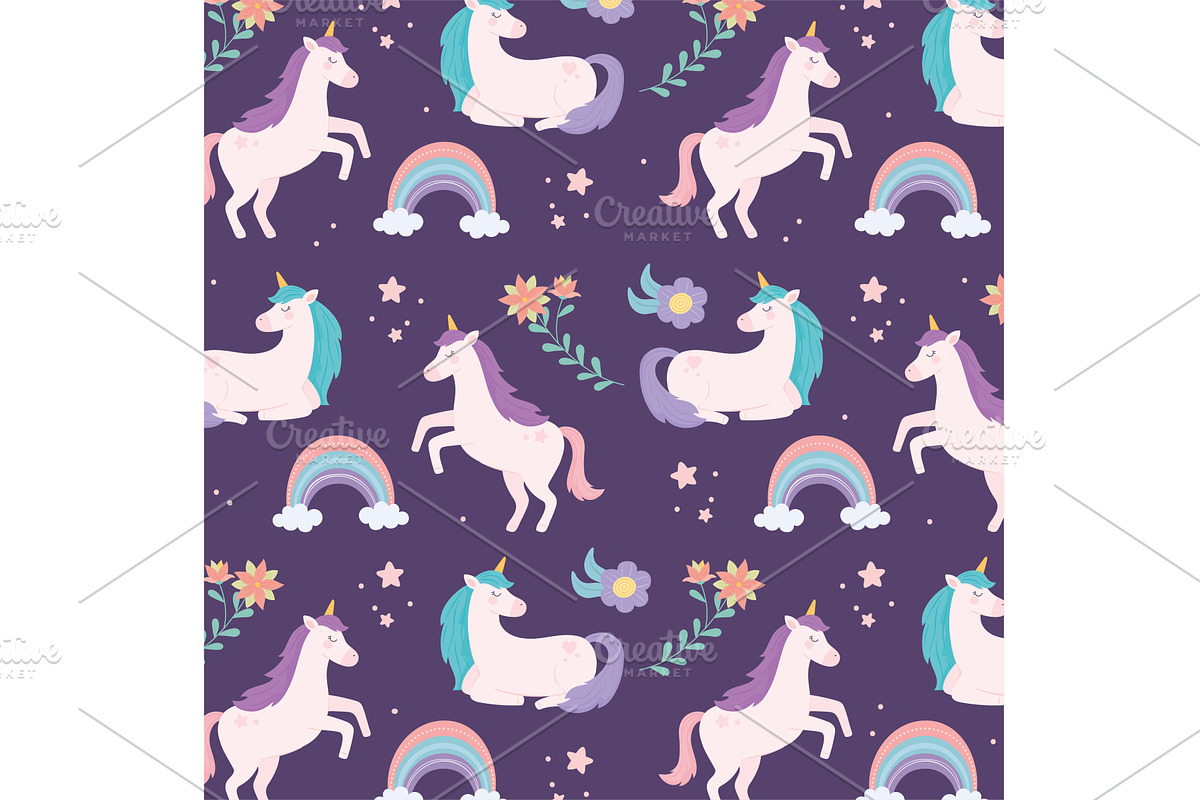 unicorns and rainbows, an Animal Illustration by studiogstock
