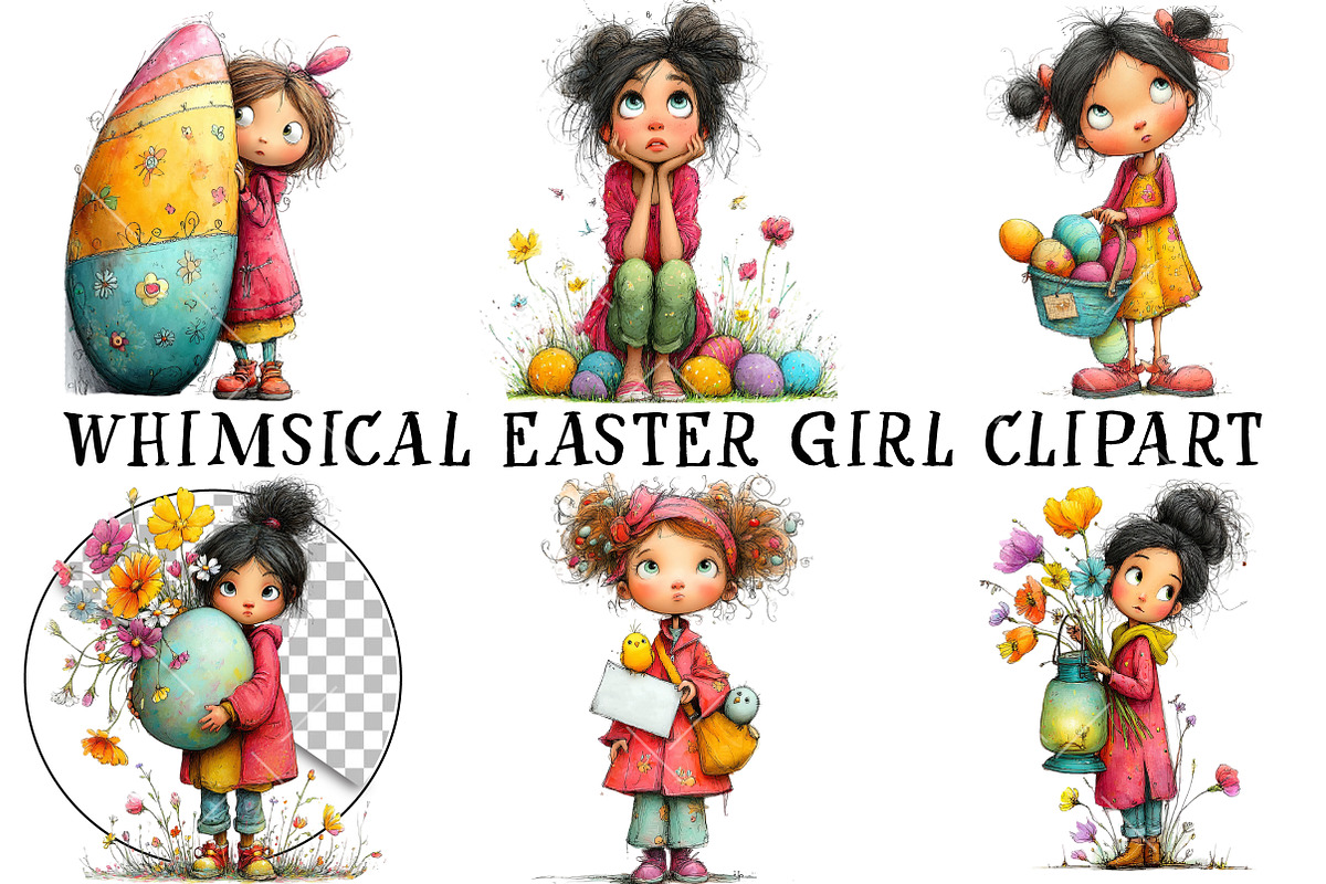 Whimsical Easter Girl Clipart, an Illustration by OK Design (Photo 2 of 6)