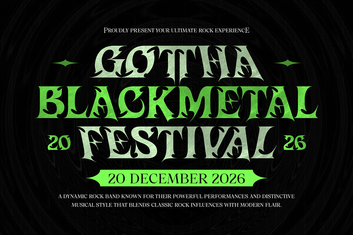Welltorn - Y2K Black Metal Game Font, a Blackletter Font by Typia Nesia (Photo 4 of 12)