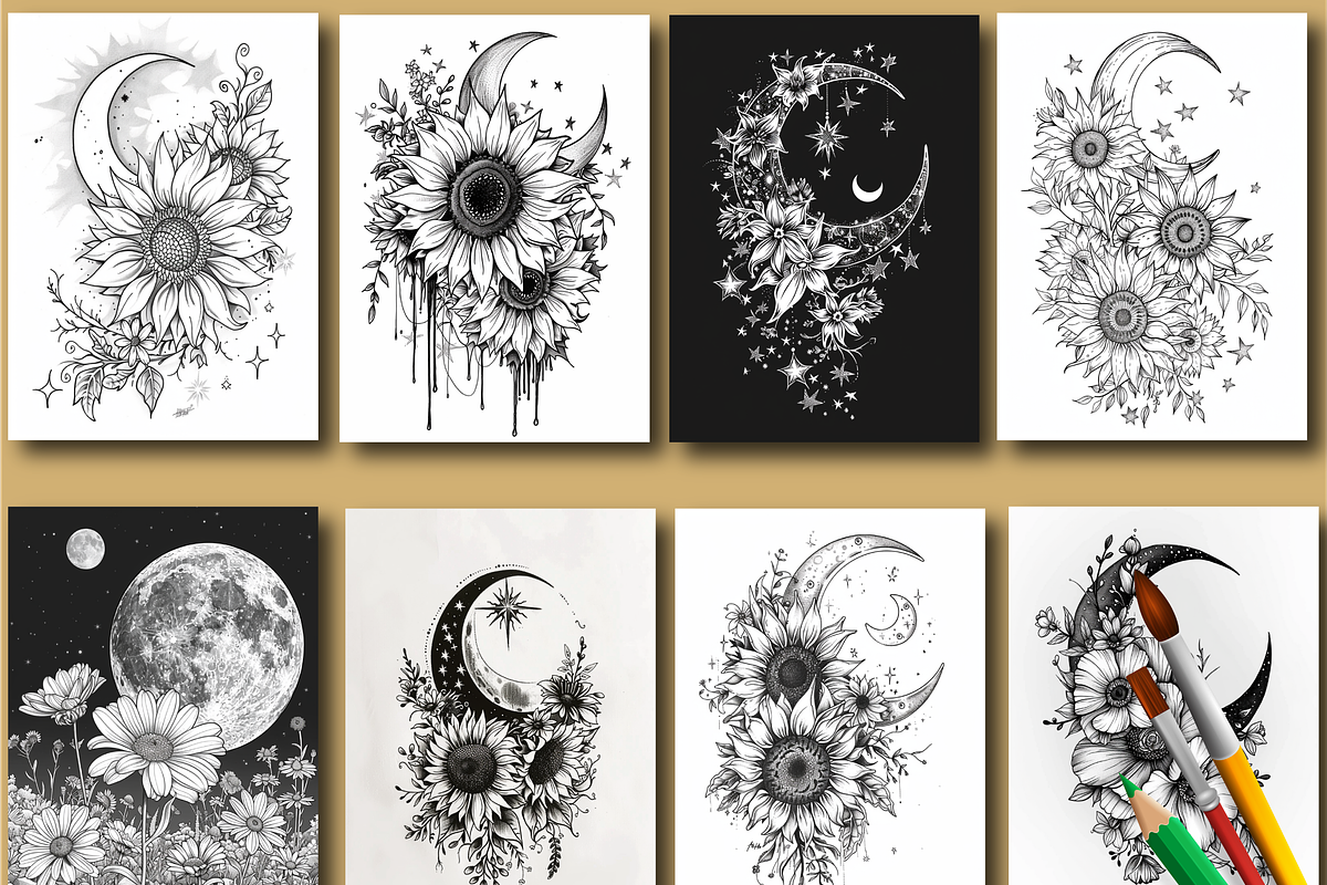 Moon and Flower Coloring Book, an Animal Illustration by Printable Design Store (Photo 6 of 7)