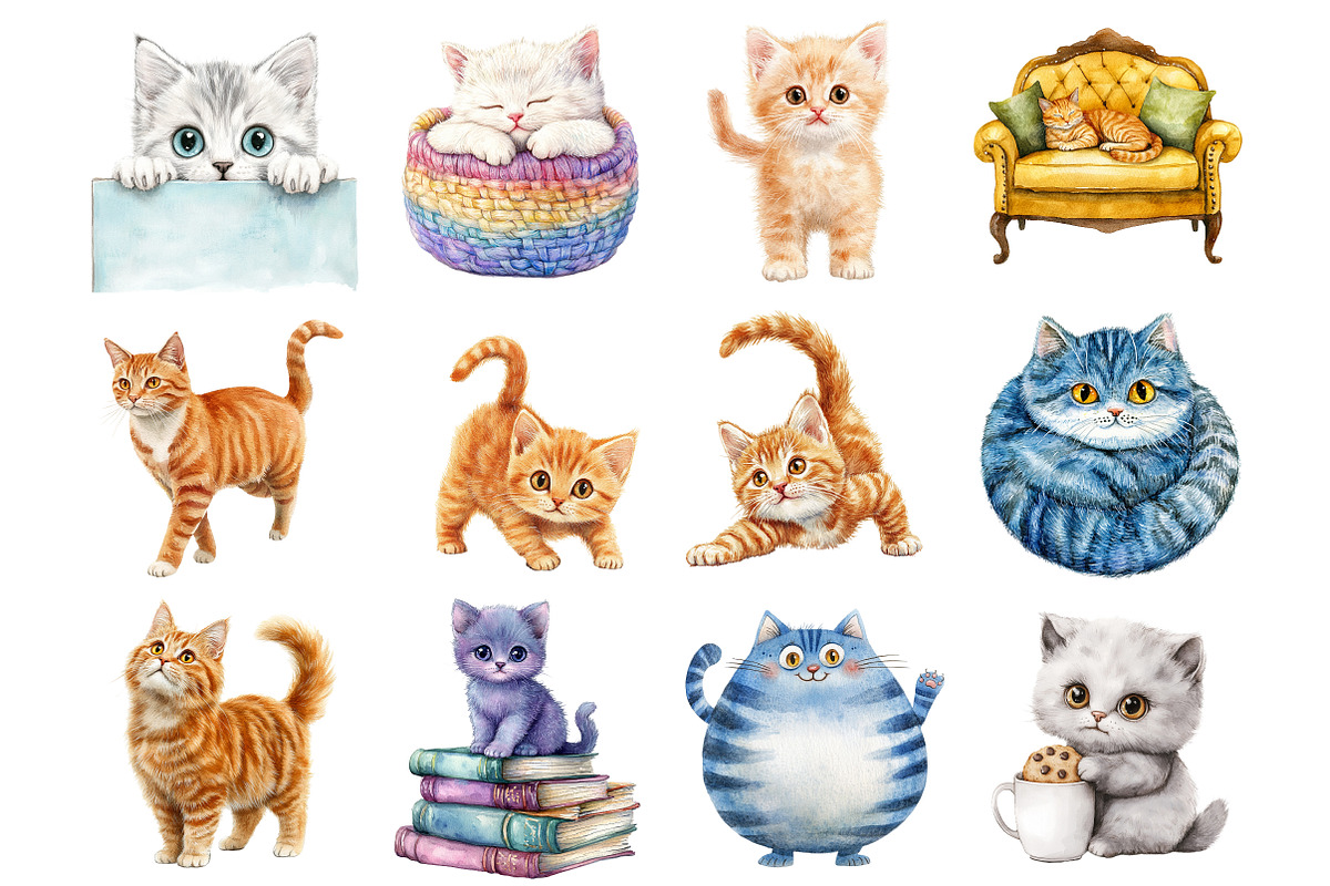 Whimsical Quirky Cat Clipart, a Seasonal Illustration by CitraGraphics (Photo 3 of 4)