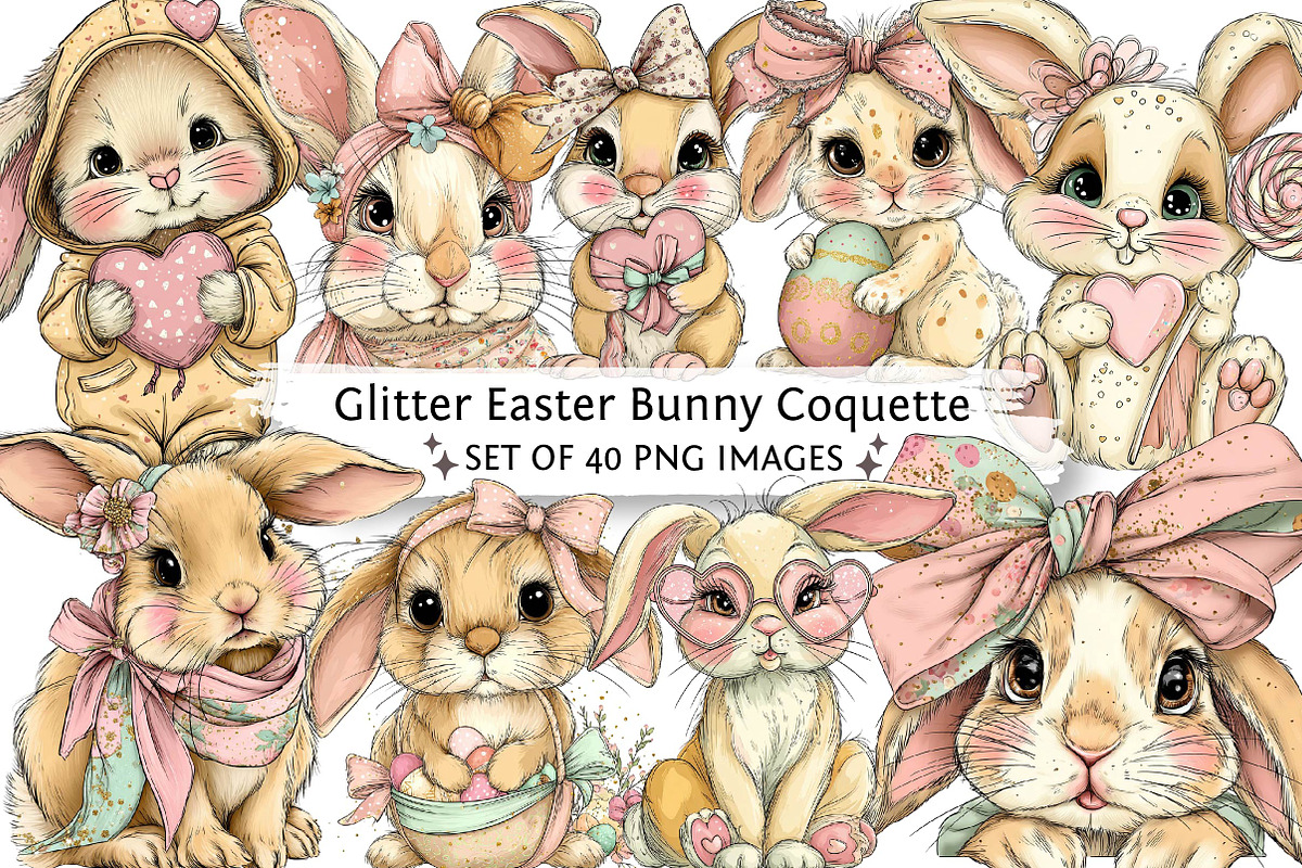 Glitter Easter Bunny Coquette Clipar, an Illustration by DreamPrint404 (Photo 1 of 6)