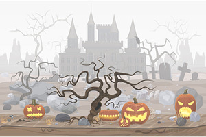 Foggy Halloween Castle Landscape