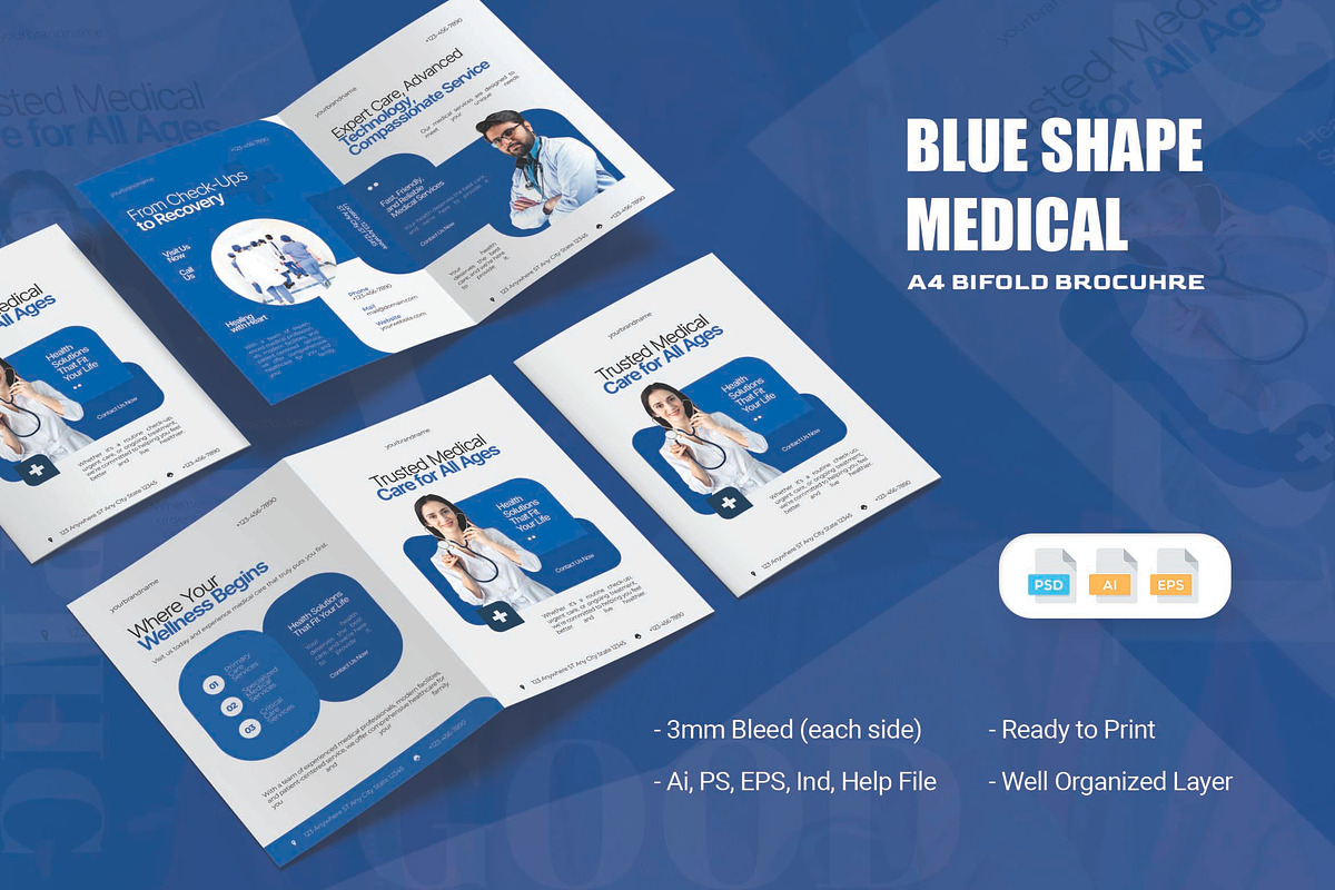Blue Shape Medical - Bifold Brochure, a Brochure Template by AQR Studio (Photo 1 of 2)