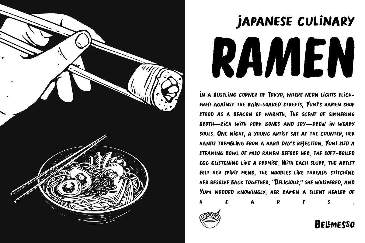 Bellmesso - Asian Quisine Fonts, a Handwritten Font by Konstantine Studio (Photo 3 of 7)