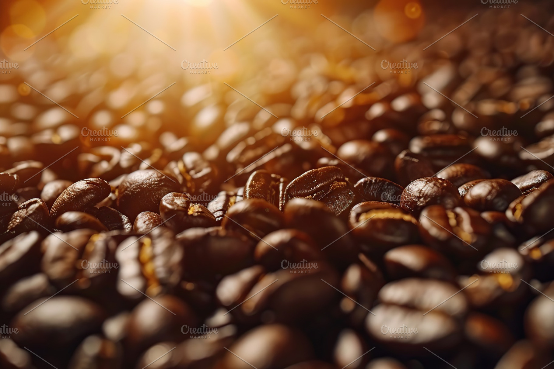 Background of roasted coffee beans with sunlights, a Food & Drink Photo by AlyaAnd
