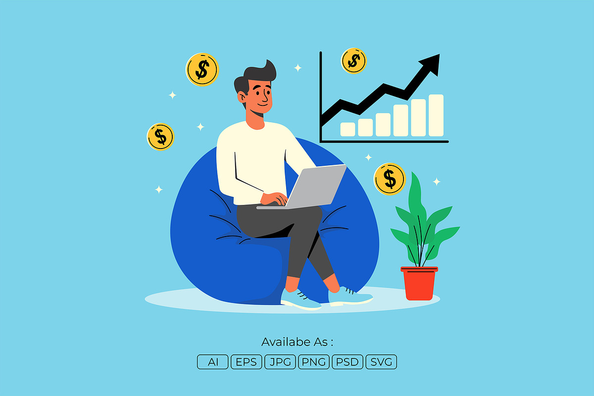 Remote Work Financial Growth Vector, a Work Illustration by Partikusi Design (Photo 1 of 3)