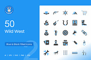 50 Wild West Blue & Black Icons, an Icon by IconBunny (Thumbnail 1 of 2)