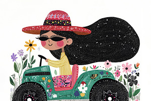 Young woman in a hat driving a buggy, a Person Illustration by Sybillla