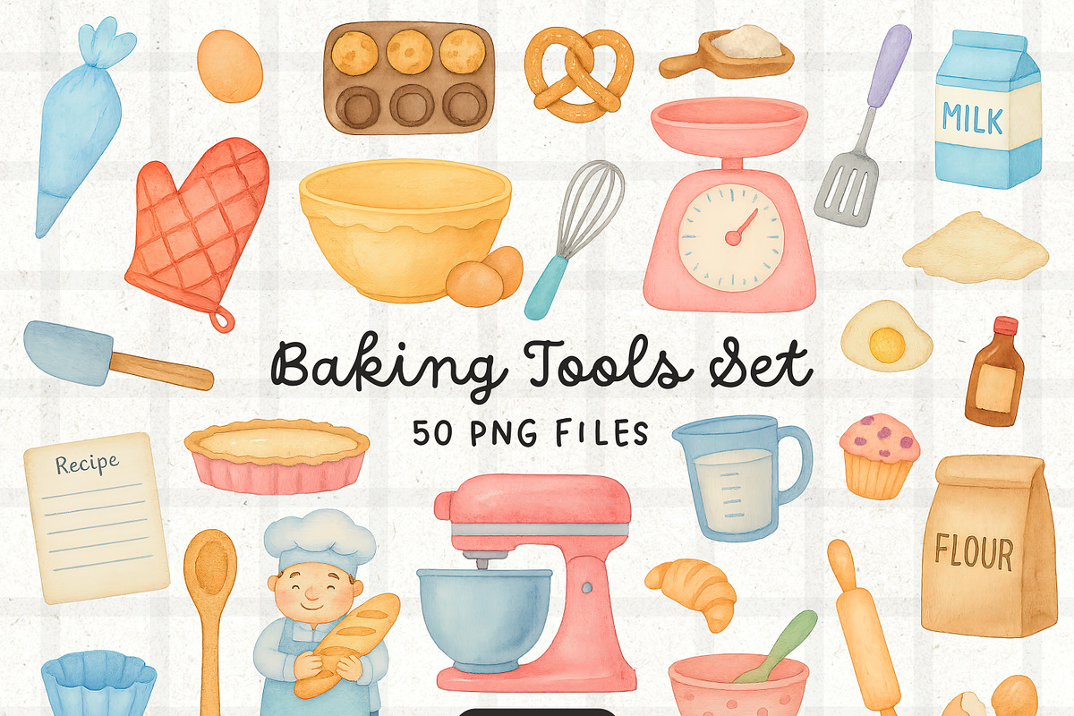 Cute Baking Tools, a Food Illustration by PaintPixelCo (Photo 1 of 15)