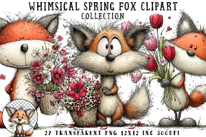 Whimsical Spring Fox Clipart, an Illustration by OK Design