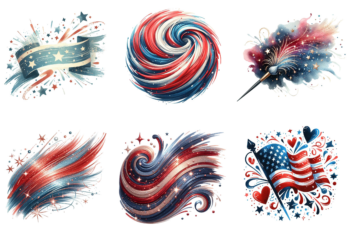 4th of July Brushstroke Clipart, an Illustration by DreamArtGraphic (Photo 3 of 4)