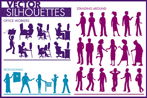 Vector Silhouettes of People & 1 Cat