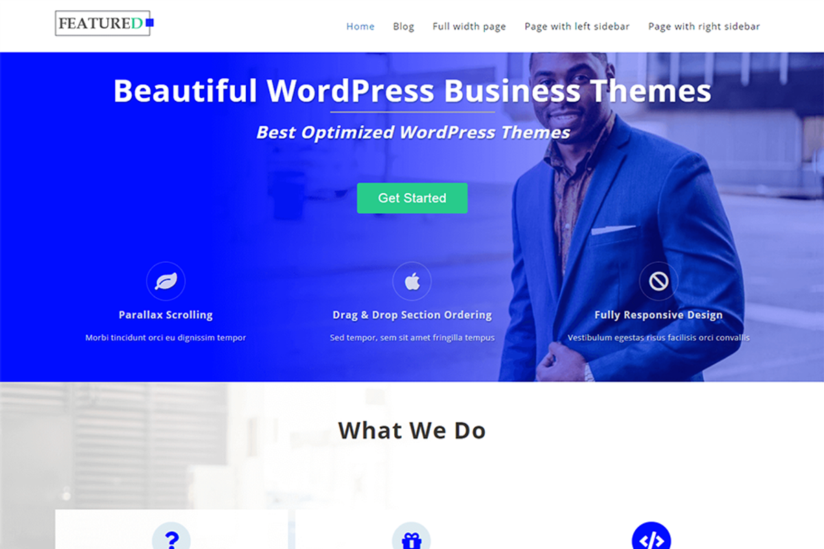 Featured - One page Business Theme, a WordPress Template by ThemeHunk (Photo 1 of 6)