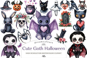 Cute Goth Halloween Clipart, an Illustration by DreamCafeArt