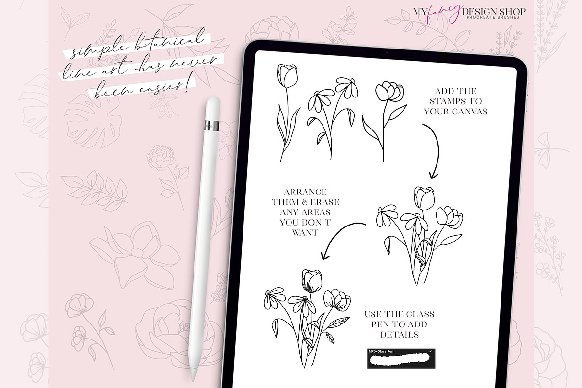 Procreate Floral Line Art Stamp Set, a Brush Add-On by My Fancy Design Shop (Photo 4 of 10)