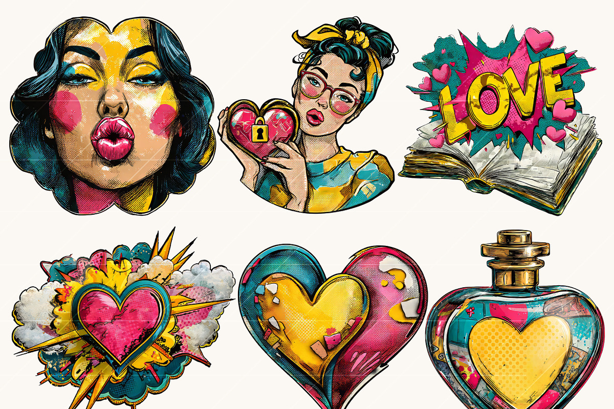 Pop Art Valentine Clipart Set, a Seasonal Illustration by Design Scotch (Photo 9 of 9)