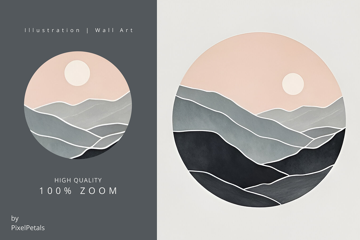 Minimalist Moonrise Landscape Art, an Illustration by pixelpetals (Photo 4 of 4)