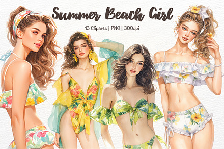 Summer Beach Girl Watercolor Clipart