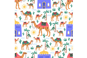 Ancient oriental buildings. Palm, an Object Illustration by Vectorbuum