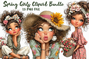 Spring Girls Clipart PNG Bundle, an Illustration by Libby Wishes